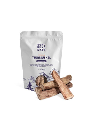 Hundinspiration Sund hundmat frystorkad tjurmuskel i vit påse med naturliga tuggbitar av nötkött för hundar