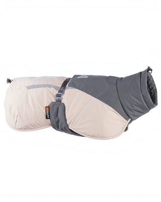 Hundinspiration Non stop dogwear Glacier Wool Jacket 3.0 i grått och beige med merinoullfoder för hundar.