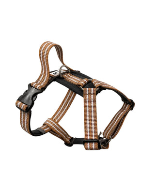 Hundinspiration Metizo Cozitem hundsele i nougatfärg med reflexdetaljer, mjuk vaddering och greppvänligt handtag.
