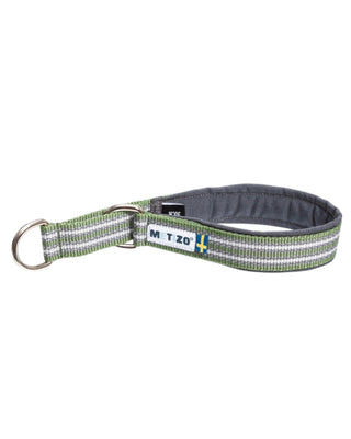 Hundinspiration Metizo halvstrypshalsband i grönt med reflexdetaljer och mjukt grått foder för hög komfort.