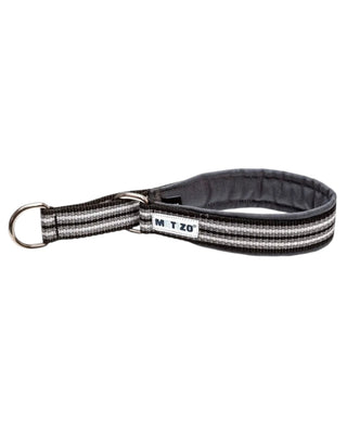 Hundinspiration Metizo halvstrypshalsband i svart och grått med reflexdetaljer och mjuk vaddering för hundar.