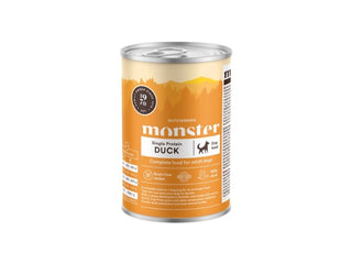 Hundinspiration Monster blötmat för hund med anka, en spannmålsfri och näringsrik måltid i 400g konservburk.