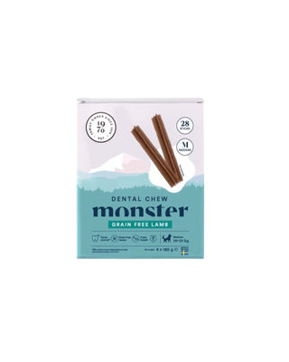 Hundinspiration Monster dentalsticks med lamm för hundar i mellanstorlek, spannmålsfritt tuggben för tandhälsa.
