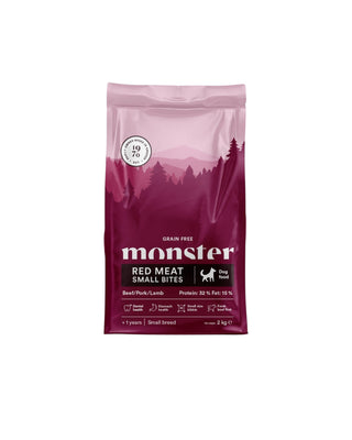 Hundinspiration Monster spannmålsfritt hundfoder med rött kött för små hundraser, 2 kg förpackning.