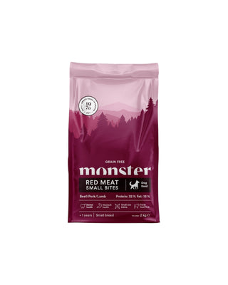 Hundinspiration Monster spannmålsfritt hundfoder med rött kött för små hundraser i 2 kg förpackning.