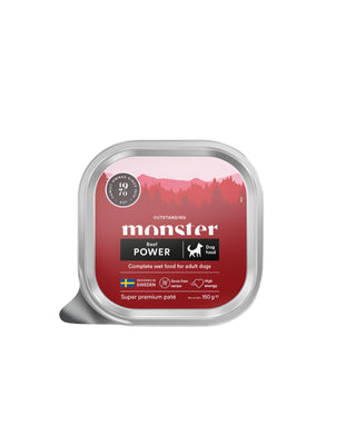 Hundinspiration Monster Power Beef Paté, energirikt spannmålsfritt våtfoder för aktiva hundar i 150g förpackning.
