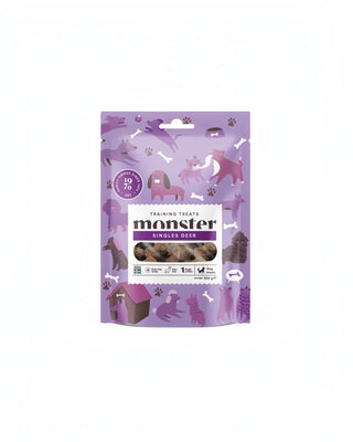 Hundinspiration Monster Singles Deer hundgodis i lila förpackning med hjort som enda proteinkälla för träning
