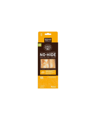 Hundinspiration No-Hide tuggben med jordnötssmör i 2-pack för hundar, förpackade i en gul och brun kartong.
