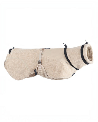 Hundinspiration Non-stop dogwear ulljacka för hund i beige merinoull med förstärkta softshell-detaljer och justerbar passform