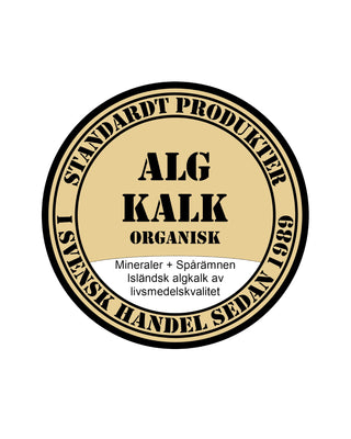 Hundinspiration Standardt Algkalk, ett naturligt mineraltillskott för hund och katt i rund förpackningsdesign.
